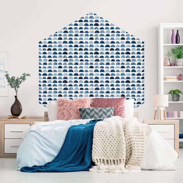 Self-adhesive hexagonal pattern wallpaper - Watercolour Semicircles In Indigo