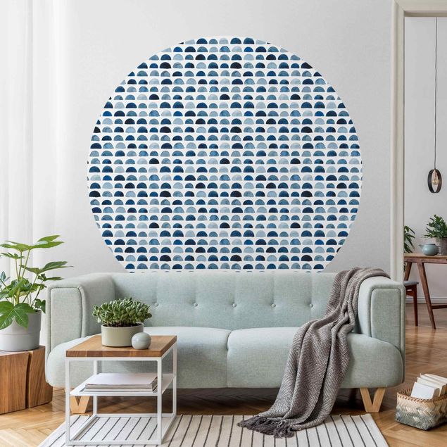Self-adhesive round wallpaper kitchen - Watercolour Semicircles In Indigo
