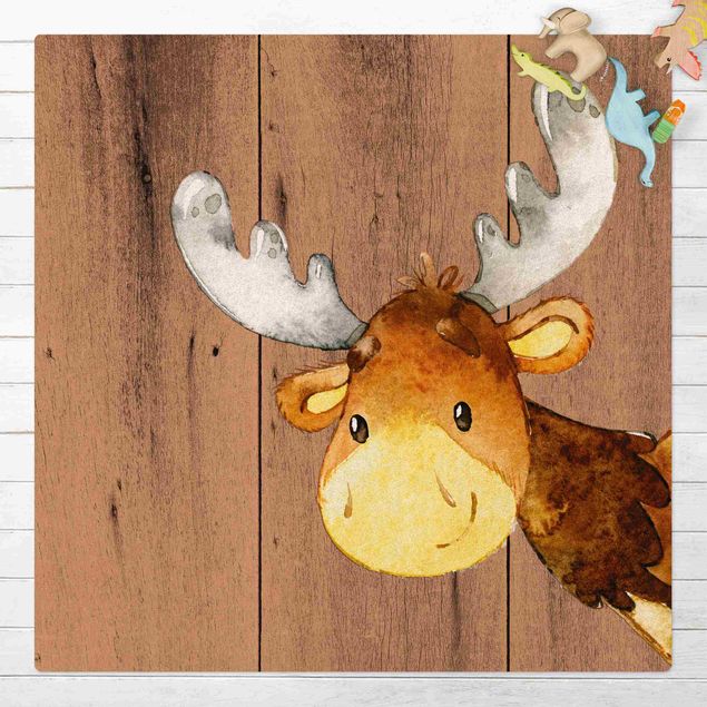 Cork mat - Watercolour Deer On Wood - Square 1:1