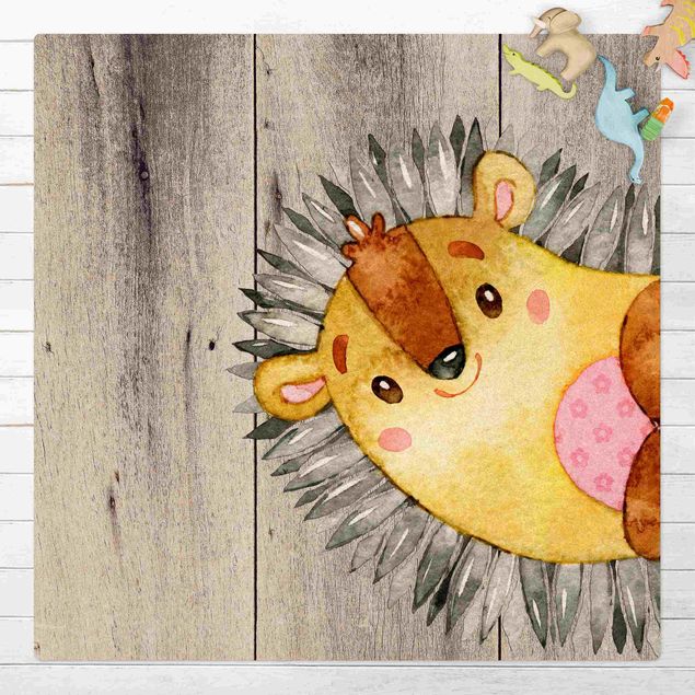 Cork mat - Watercolour Hedgehog On Wood - Square 1:1