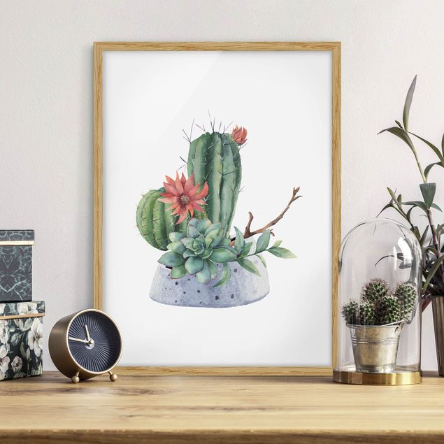 Framed poster - Watercolour Cacti Illustration