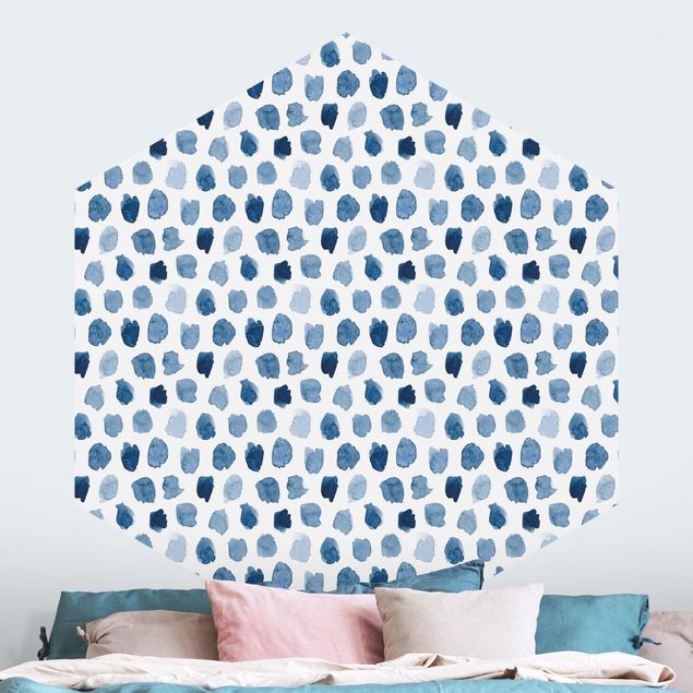 Self-adhesive hexagonal wall mural Watercolour Blobs In Indigo