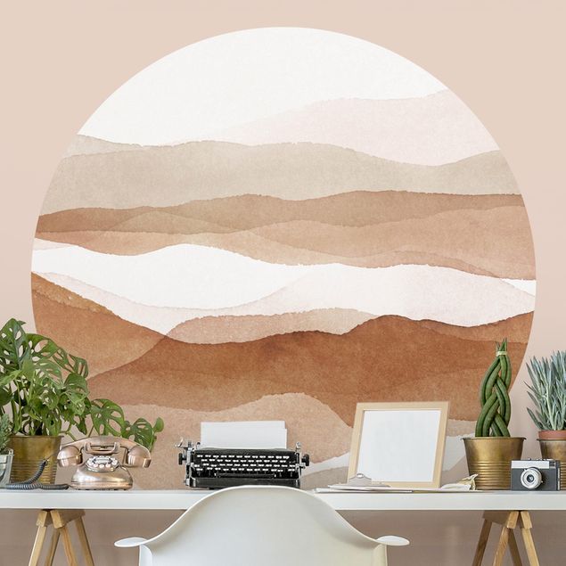 Self-adhesive round wallpaper - Landscape In Watercolour Sandy Hills