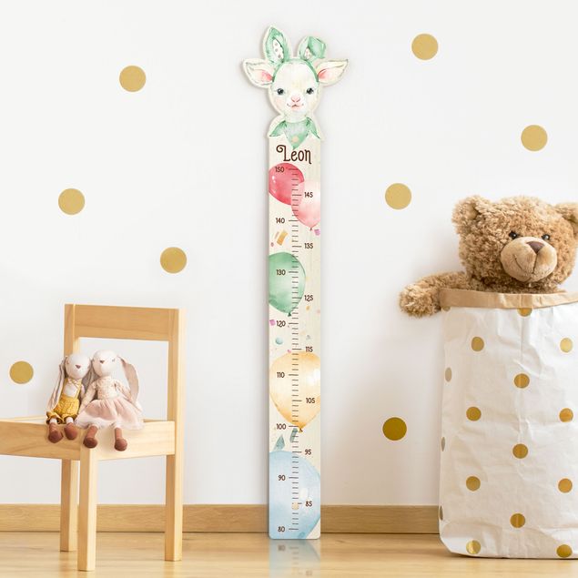 wooden ruler height chart Watercolour balloon little sheep with custom name