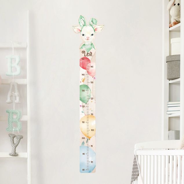 Wall stickers height measure bar Watercolour balloon little sheep with custom name