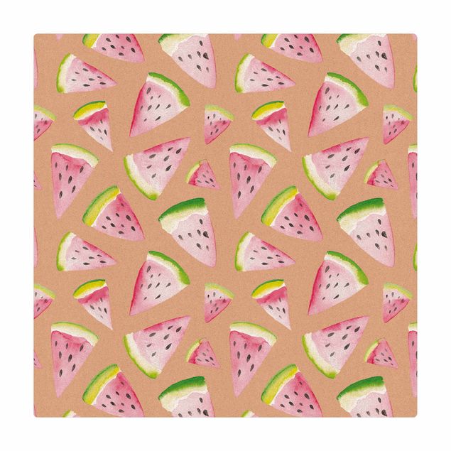Cork mat - Watercolour Melon Pieces - Square 1:1