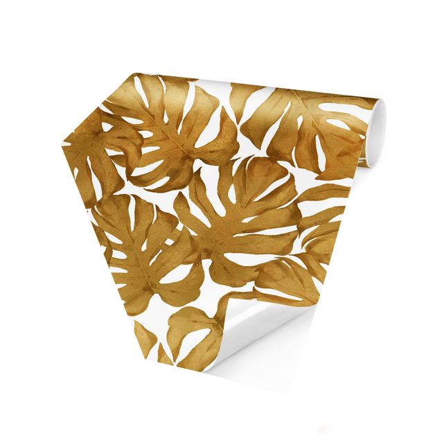 Self-adhesive hexagonal pattern wallpaper - Watercolour Monstera Leaves In Gold