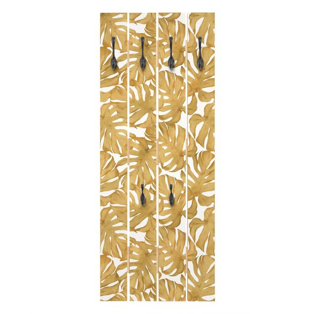 Wooden coat rack - Watercolour Monstera Leaves In Gold