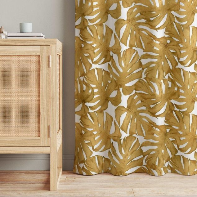 custom curtain Watercolour Monstera Leaves In Gold