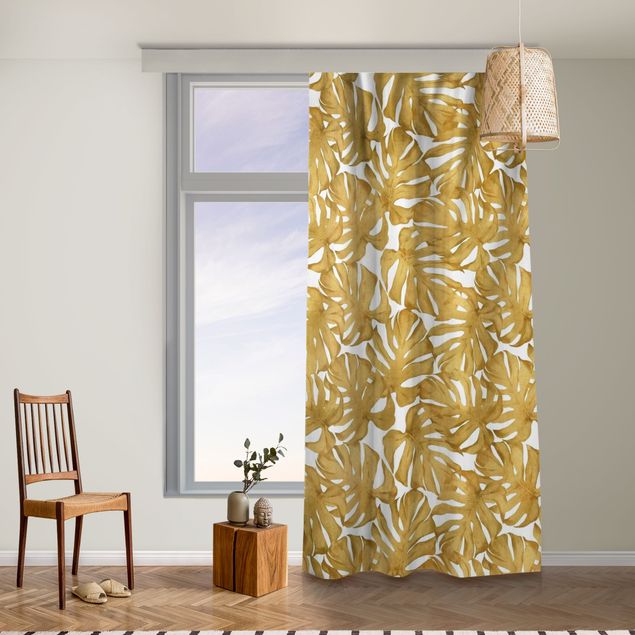 contemporary curtains Watercolour Monstera Leaves In Gold