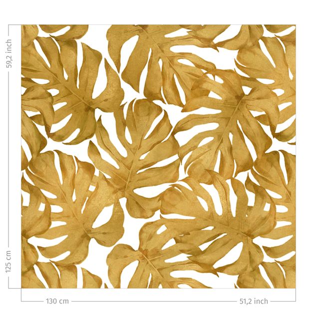 floral drapes Watercolour Monstera Leaves In Gold