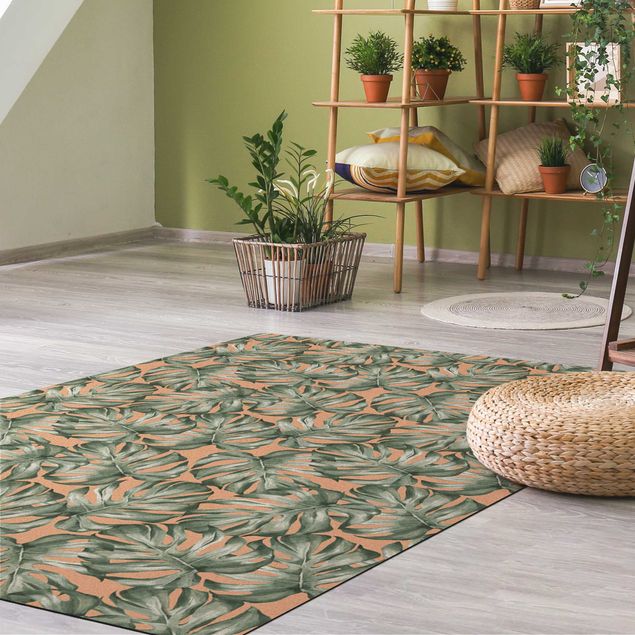 Jungle rugs Watercolour Monstera Leaves In Green