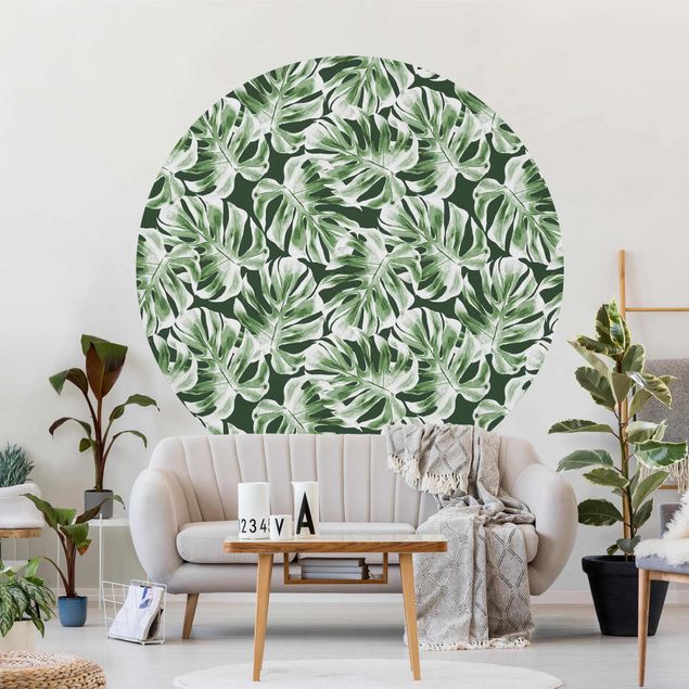 Wallpapers Watercolour Monstera Leaves In Front Of Green