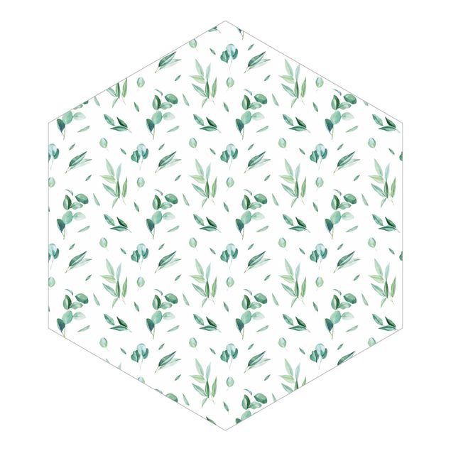 Self-adhesive hexagonal pattern wallpaper - Watercolor Pattern Leaves And Eucalyptus