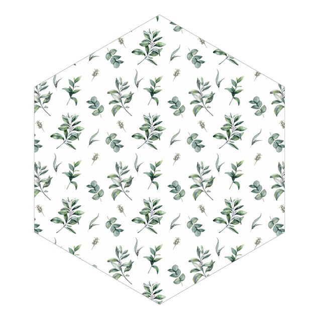 Self-adhesive hexagonal pattern wallpaper - Watercolor Pattern Branches And Leaves