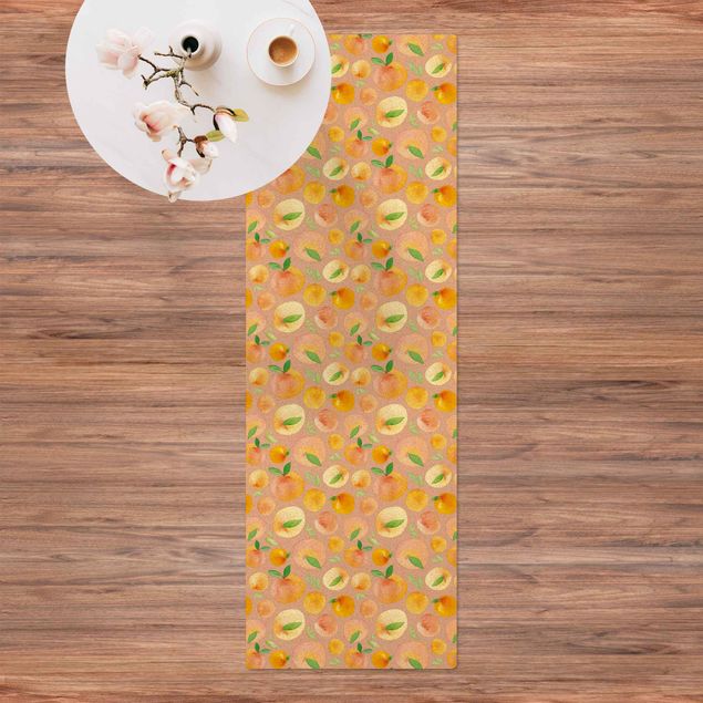kitchen runner rugs Watercolour Oranges With Leaves
