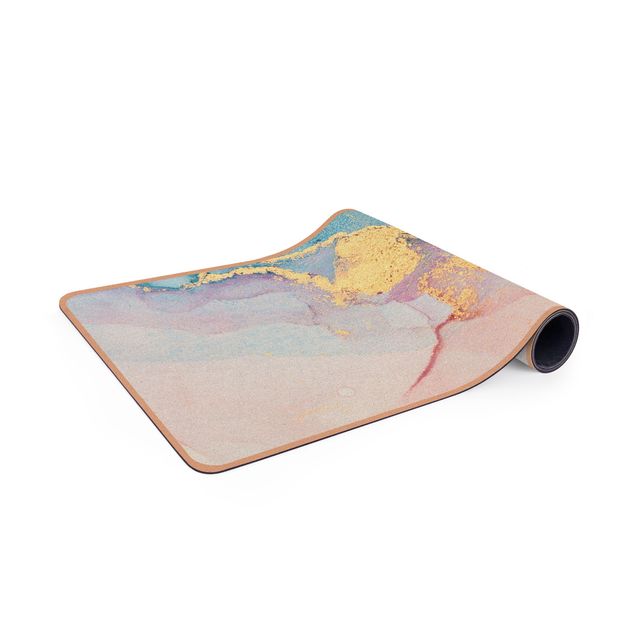 Yoga mat - Watercolour Pastel Colourful With Gold
