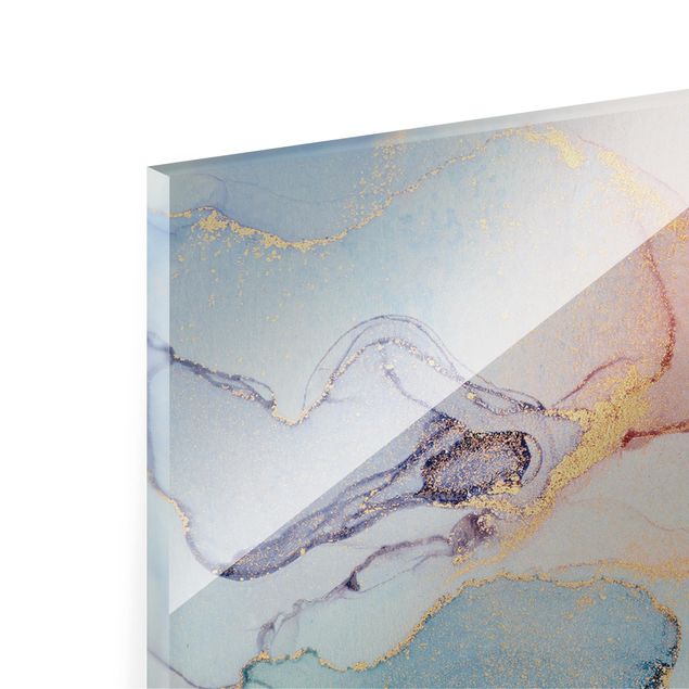 Glass print - Watercolour Pastel Colourful With Gold - Panorama