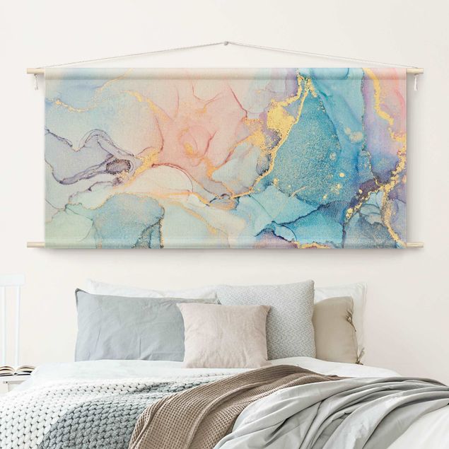modern wall tapestry Watercolour Pastel Colourful With Gold
