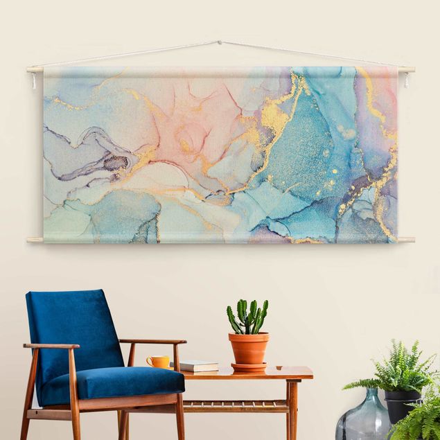 wall hanging decor Watercolour Pastel Colourful With Gold