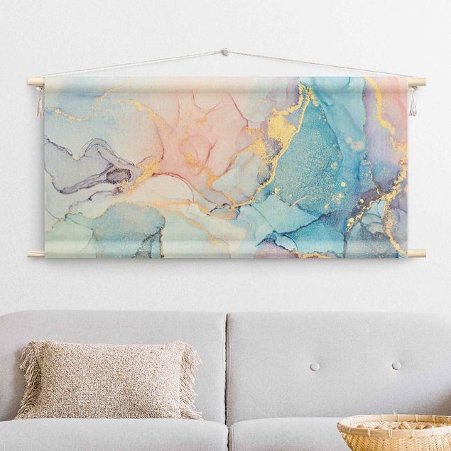 textile wall hangings Watercolour Pastel Colourful With Gold