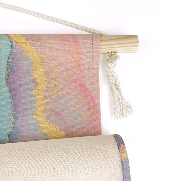 large wall hangings tapestries Watercolour Pastel Colourful With Gold
