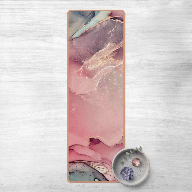 Yoga mat - Watercolour Pastel Pink With Gold