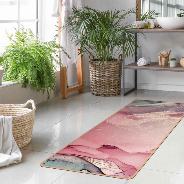 large floor mat Watercolour Pastel Pink With Gold