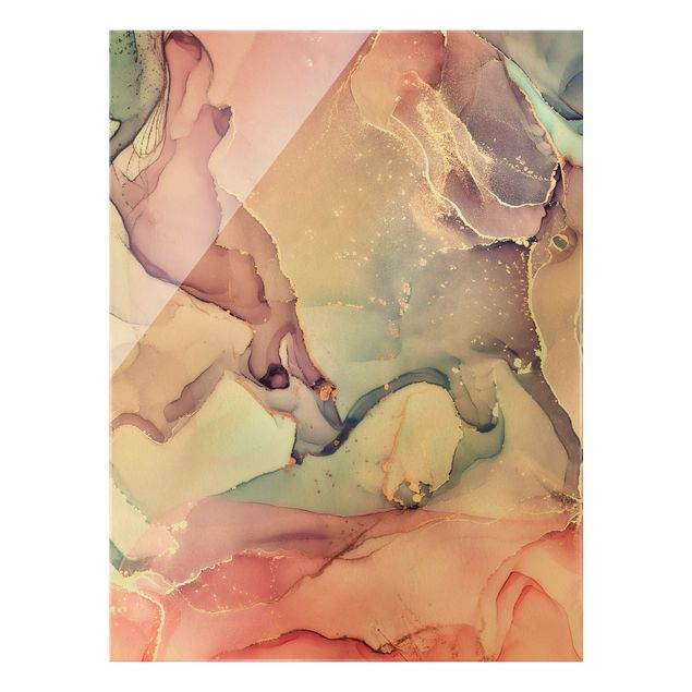 Glass print - Watercolour Pastel Pink With Gold - Portrait format