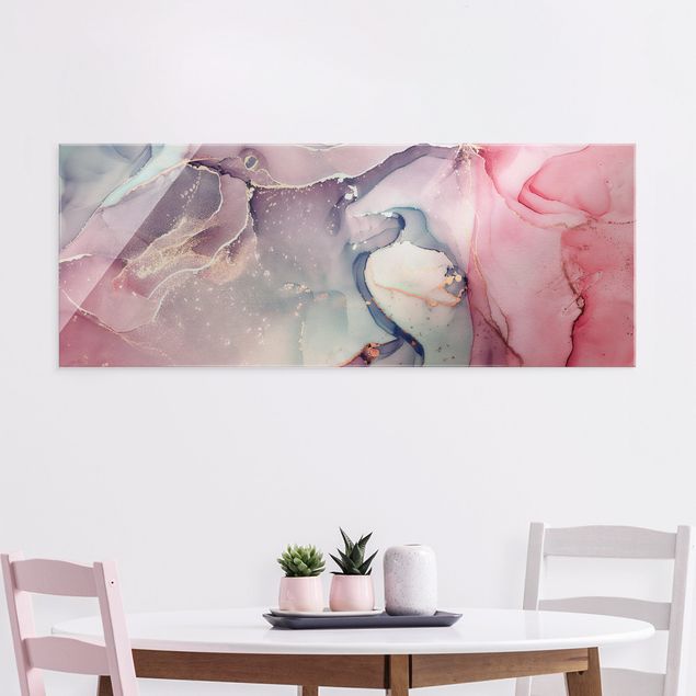 Magnettafel Glas Watercolour Pastel Pink With Gold