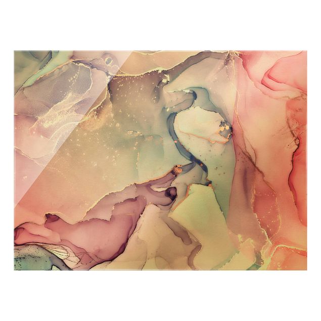 Glass print - Watercolour Pastel Pink With Gold - Landscape format