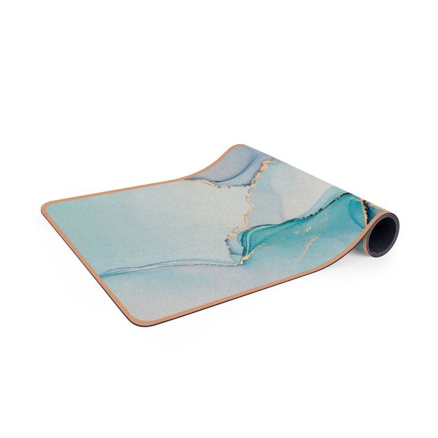 Yoga mat - Watercolour Pastel Turquoise With Gold