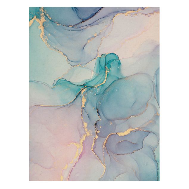 Canvas print gold - Watercolour Pastel Turquoise With Gold