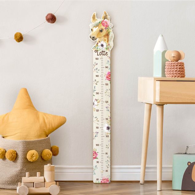 wooden ruler height chart Watercolour horse with custom name