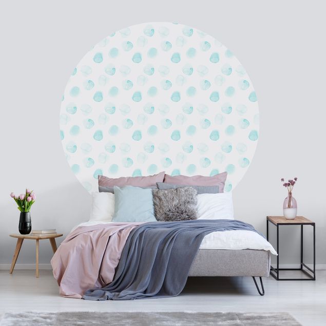 Self-adhesive round wallpaper kids - Watercolour Dots Turquoise