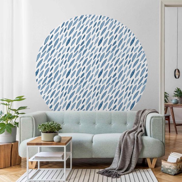 Self-adhesive round wallpaper - Watercolour Rain In Indigo