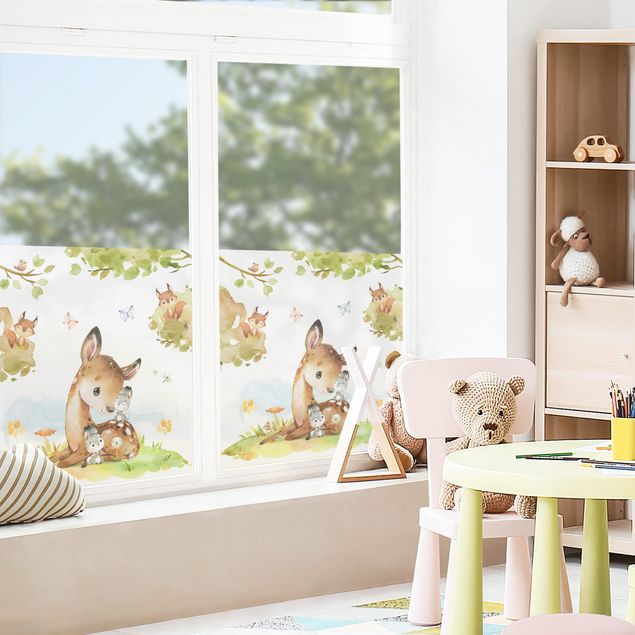 Window decoration - Watercolour Deer Rabbit and Squirrel