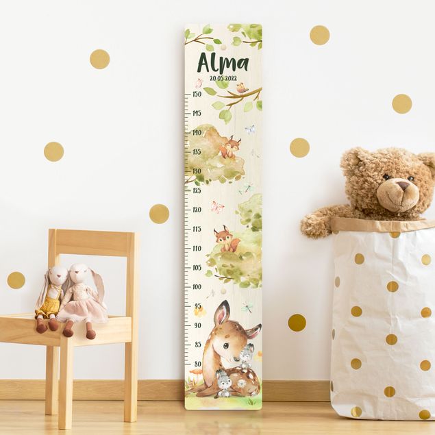  Wooden height chart Watercolour deer with custom name