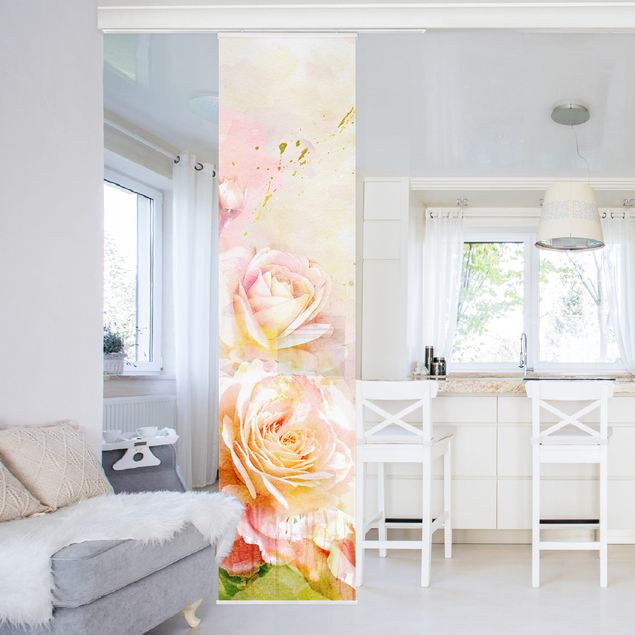 Sliding panel curtains set - Watercolour Rose Composition