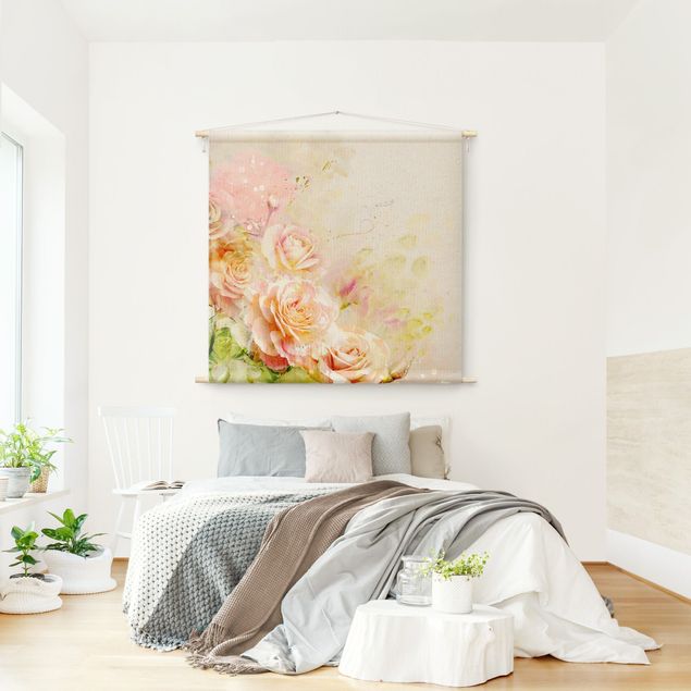 extra large wall tapestry Watercolour Rose Composition