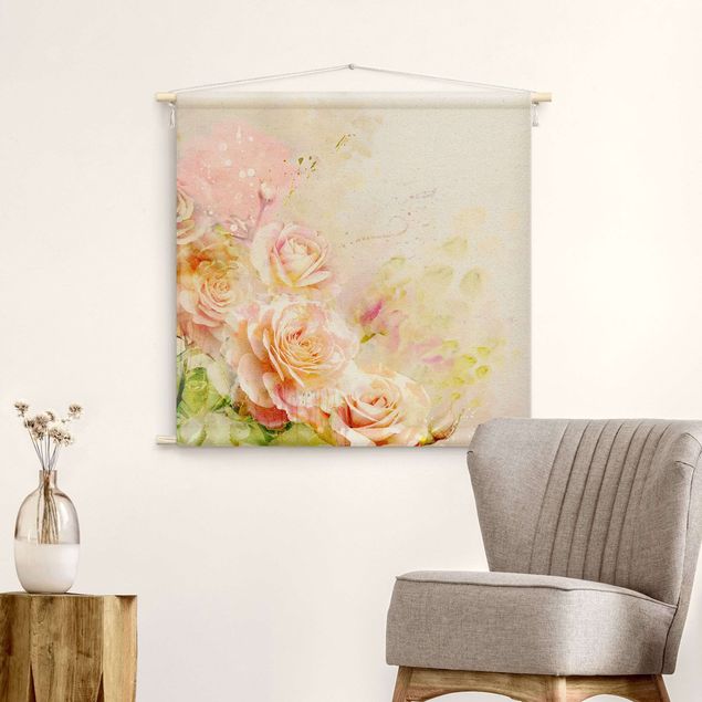 flower tapestry Watercolour Rose Composition