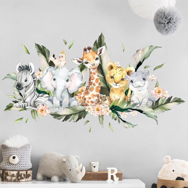 Animal print wall stickers Watercolour safari babies