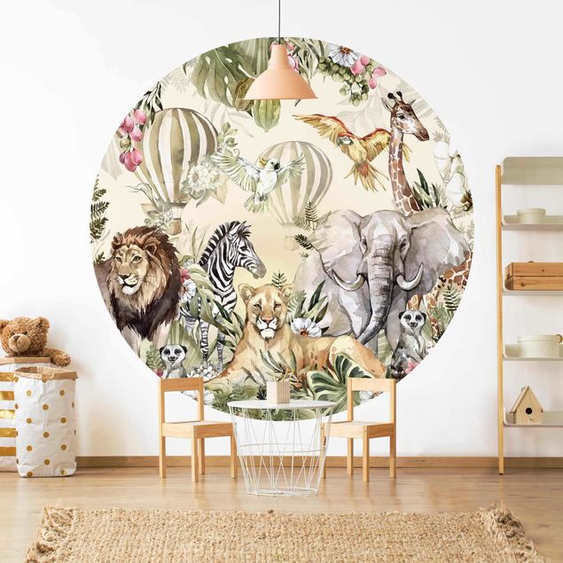 Self-adhesive round wallpaper - Watercolour Animals Of The Savannah