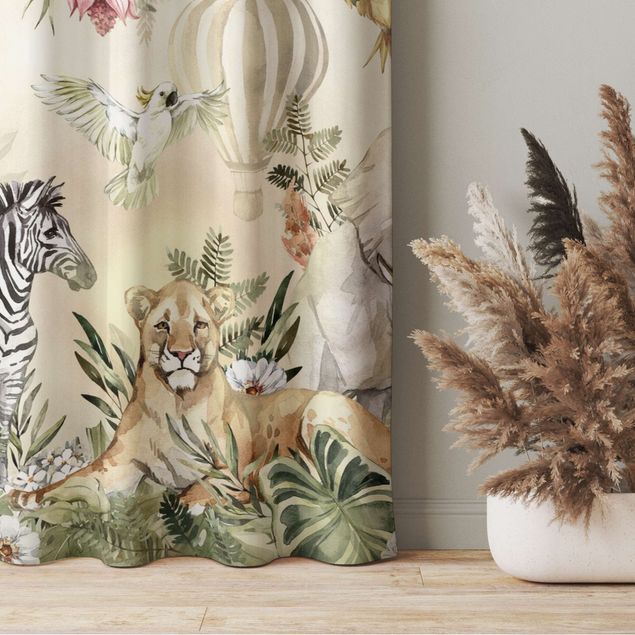 Modern Curtains Watercolour Animals Of The Savannah