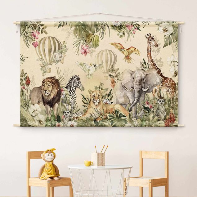 modern tapestry Watercolour Animals Of The Savannah