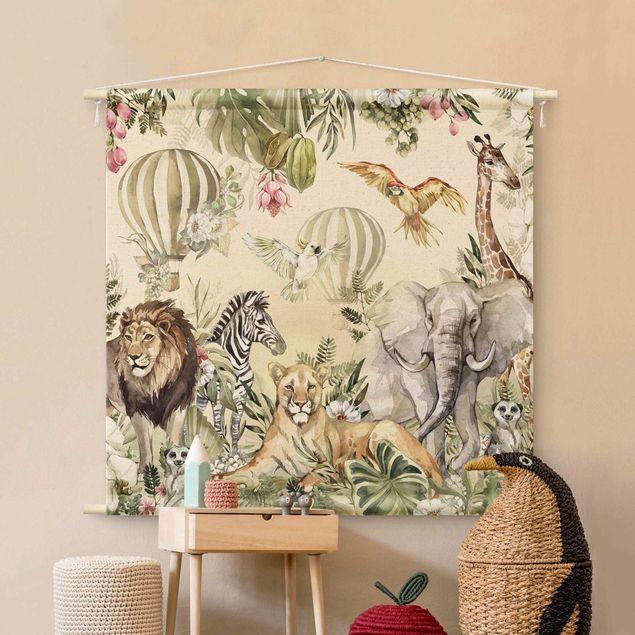 tapestry nature Watercolour Animals Of The Savannah