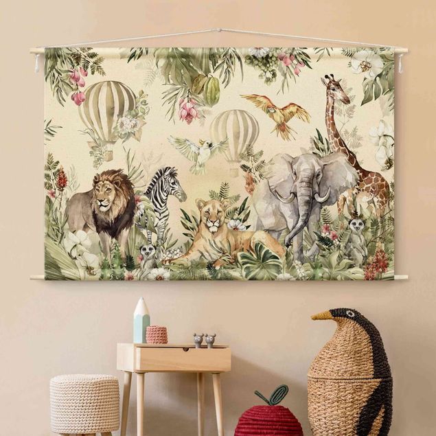 tapestry nature Watercolour Animals Of The Savannah
