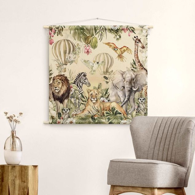 extra large tapestry Watercolour Animals Of The Savannah