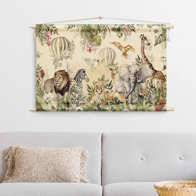 extra large tapestry Watercolour Animals Of The Savannah