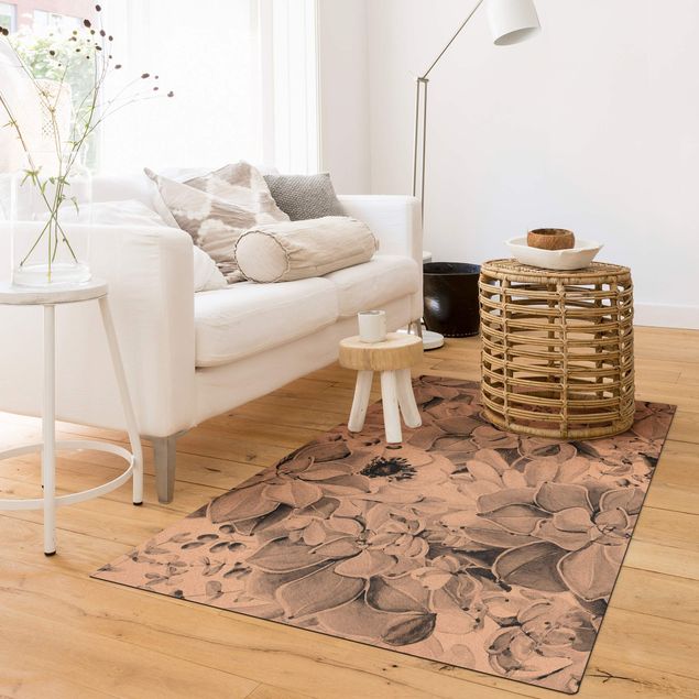 Black and white rugs Watercolour Succulent With Flower In Black And White
